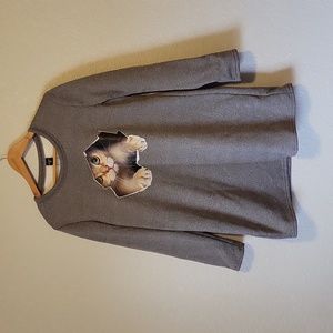 Just Fashion Now Gray Kitten Sweatshirt With Fuzzy Lining.  Size XL. NWT